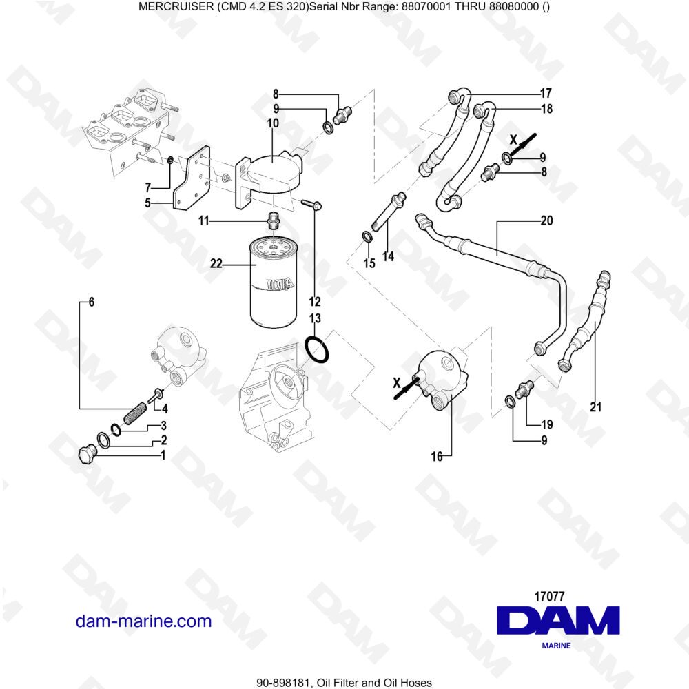 Vue éclatée OIL FILTER AND OIL HOSE pour moteur MERCRUISER CMD 4.2 ES 320