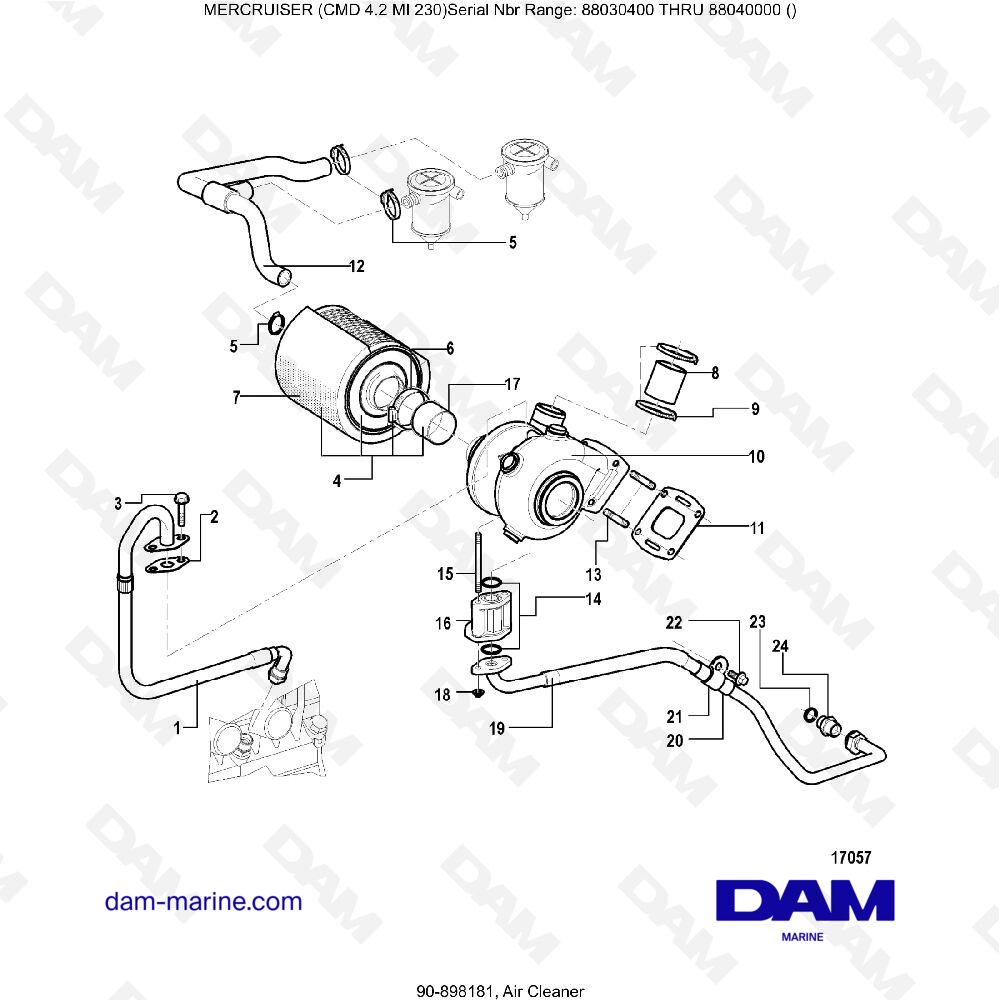 Vue éclatée PURIFICATEUR D'AIR pour moteur MERCRUISER CMD 4.2 MI 230