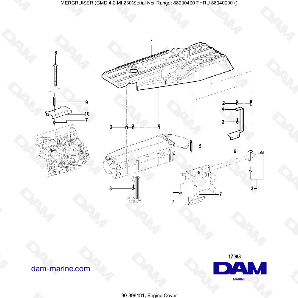 Vue éclatée COUVERCLE MOTEUR pour moteur MERCRUISER CMD 4.2 MI 230