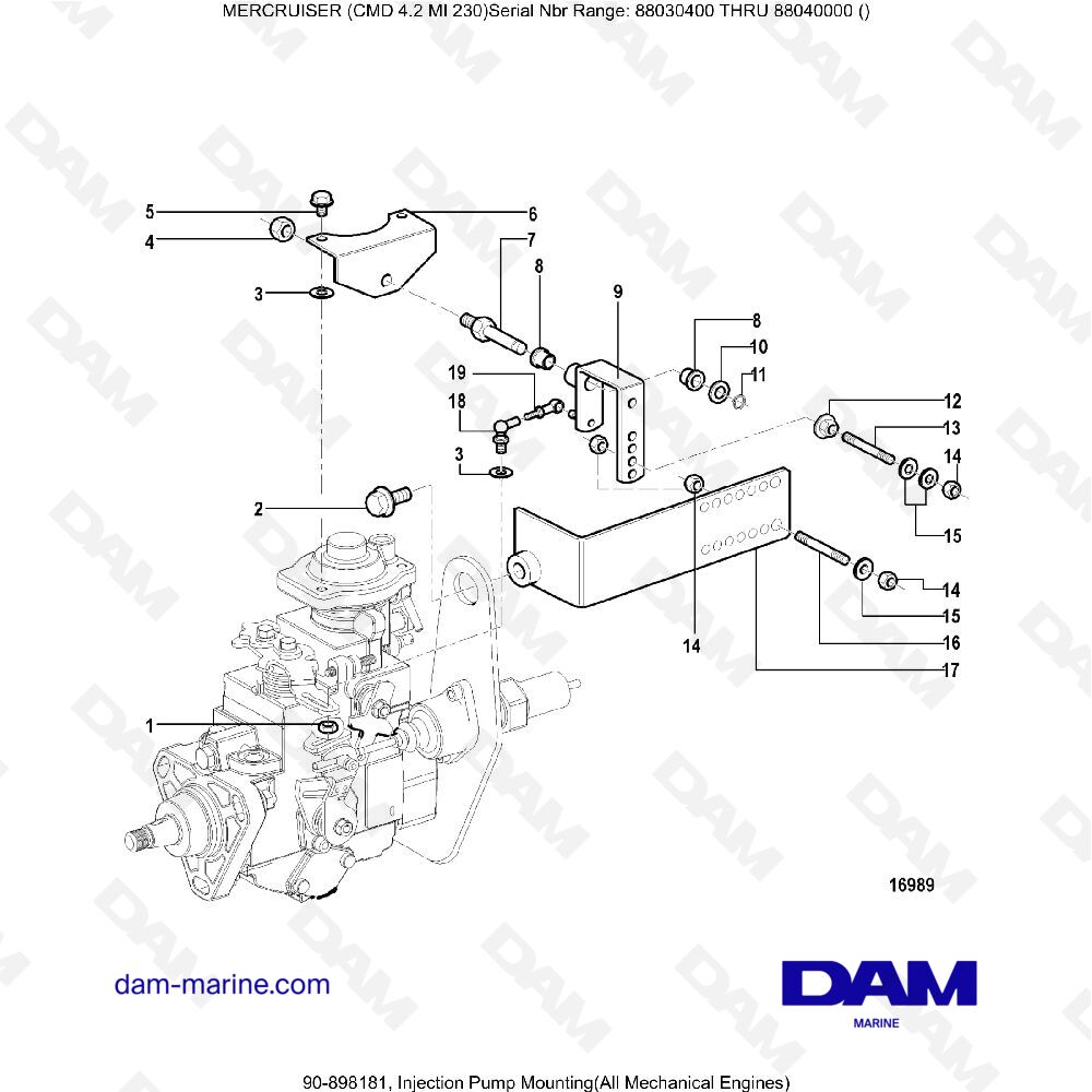 Vue éclatée MONTAGE DE LA POMPE D'INJECTION (MÉCANIQUE) pour moteur MERCRUISER CMD 4.2 MI 230
