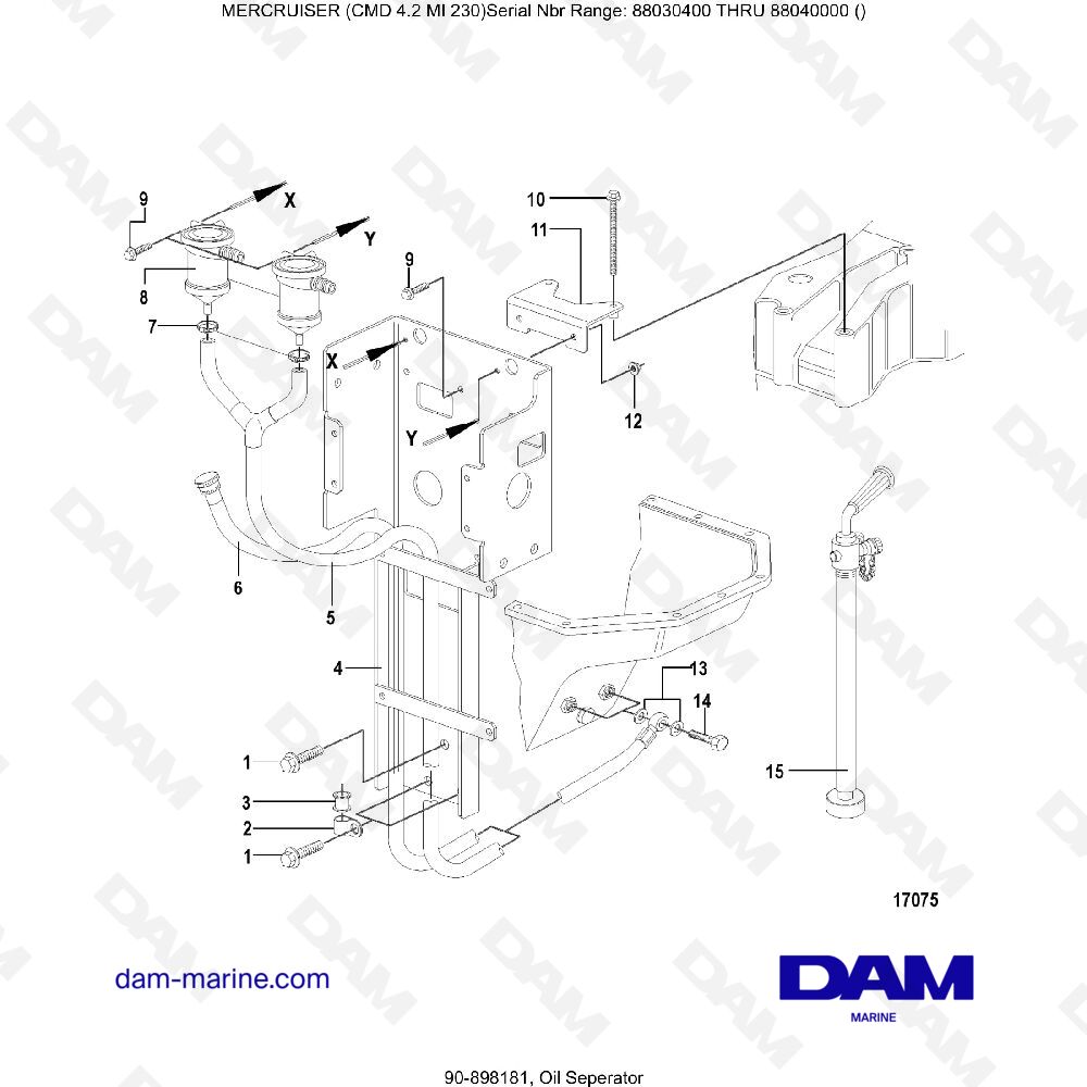 Vue éclatée SÉPARATEUR D'HUILE pour moteur MERCRUISER CMD 4.2 MI 230