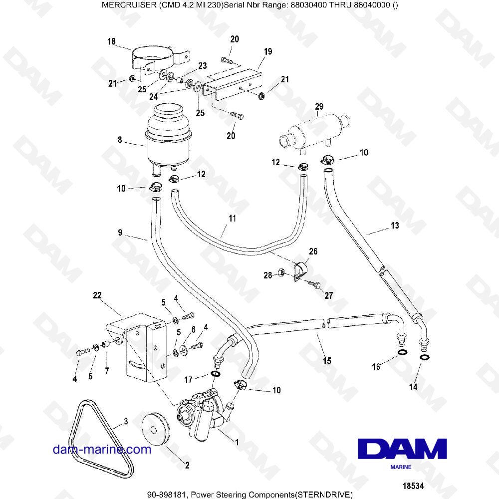 Vue éclatée COMPOSANTS DE DIRECTION ASSISTÉE (TRANSMISSION ARRIÈRE) pour moteur MERCRUISER CMD 4.2 MI 230