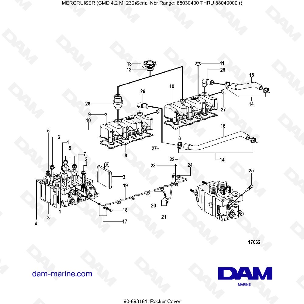 Vue éclatée COUVERCLE DE ROCKER pour moteur MERCRUISER CMD 4.2 MI 230