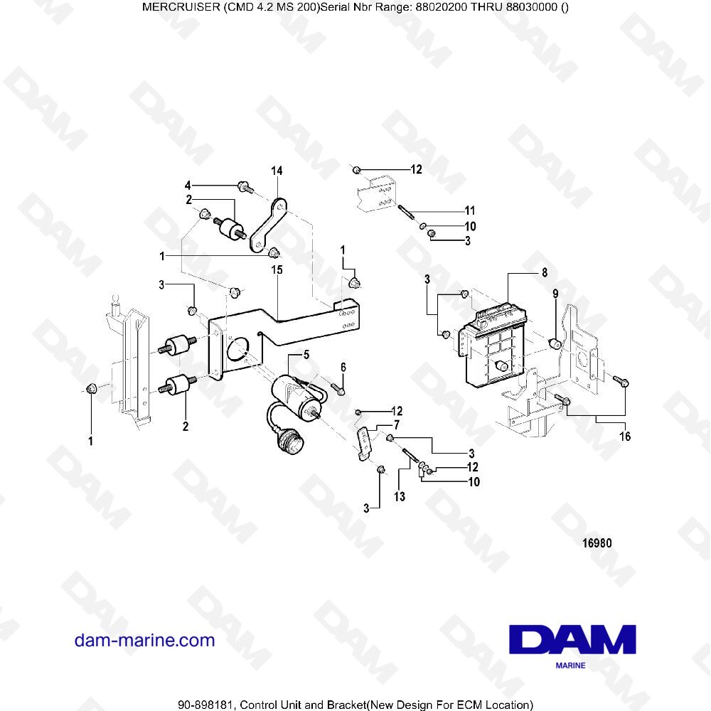 Vue éclatée UNITÀ DI CONTROLLO E STAFFA pour moteur MERCRUISER CMD 4.2 MS 200