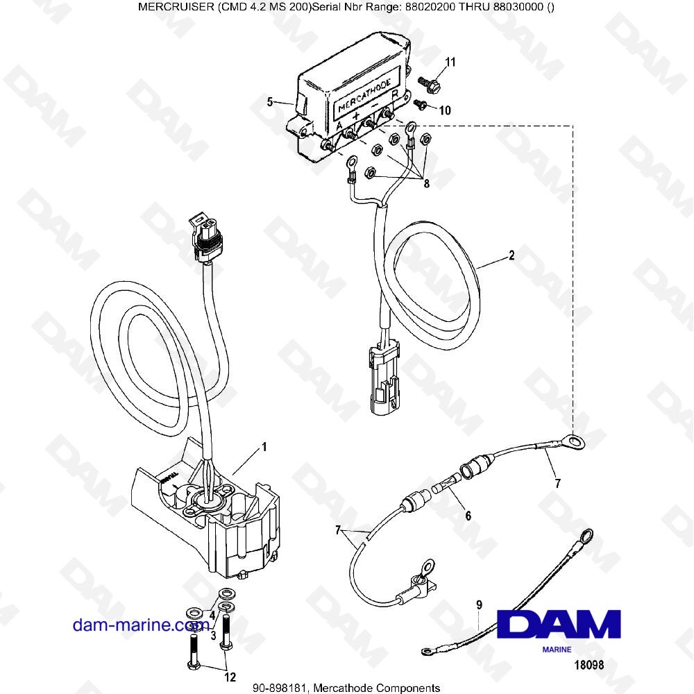 Vue éclatée COMPONENTI MERCATHODE pour moteur MERCRUISER CMD 4.2 MS 200