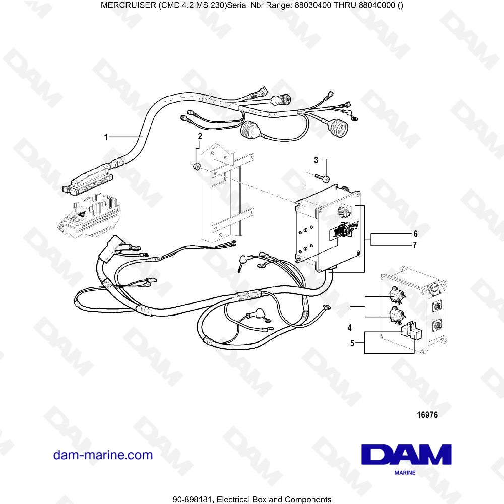 Vue éclatée ELECTRICAL BOX AND COMPONENTS pour moteur MERCRUISER CMD 4.2 MS 230