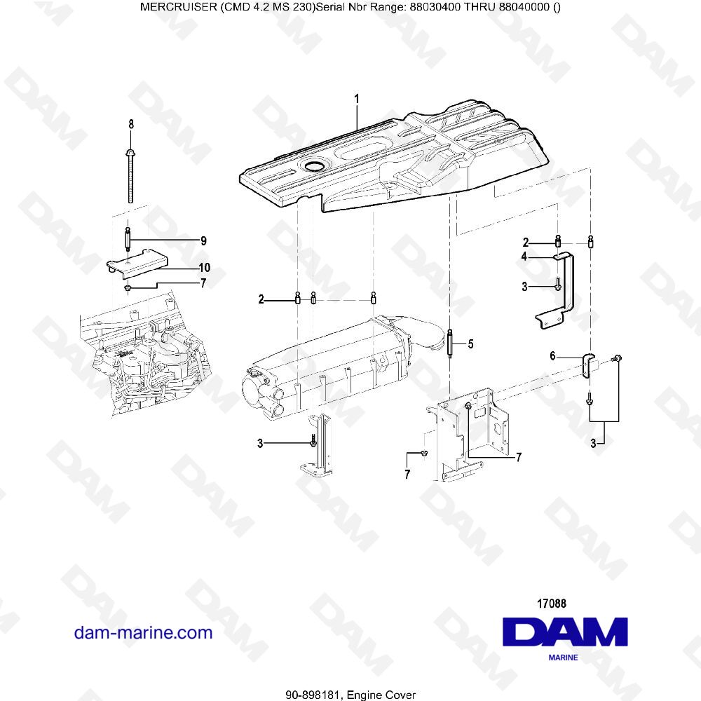 Vue éclatée ENGINE COVER pour moteur MERCRUISER CMD 4.2 MS 230