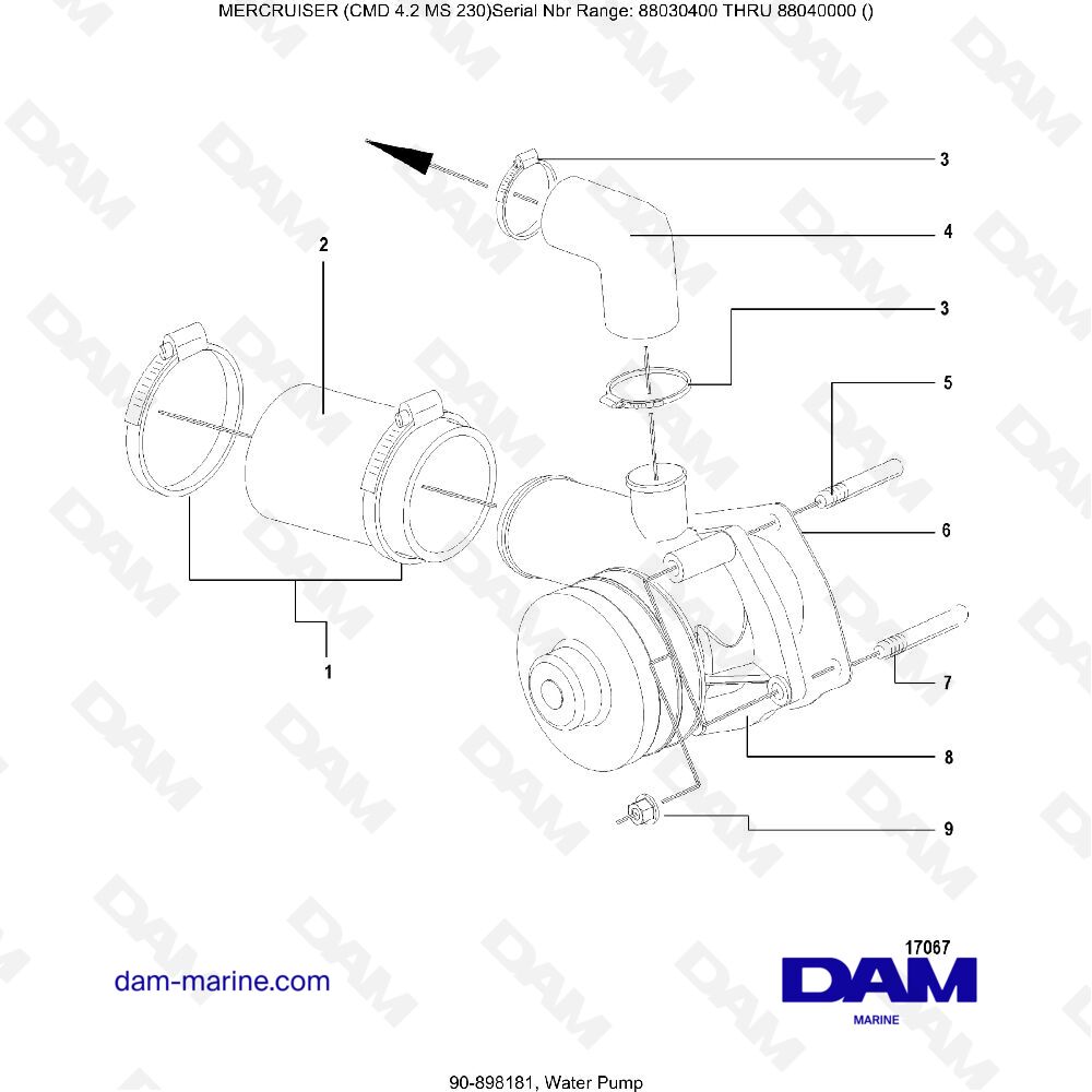 Vue éclatée WATER PUMP pour moteur MERCRUISER CMD 4.2 MS 230
