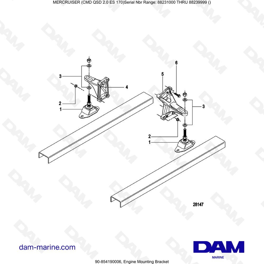 Vue éclatée ENGINE MOUNTING BRACKET pour moteur Mercruiser CMD QSD 2.0 ES 170