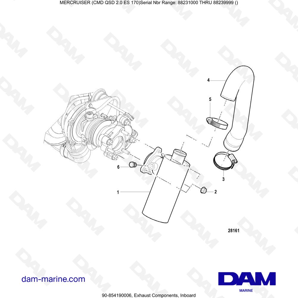Vue éclatée EXHAUST COMPONENTS, IN-BOARD pour moteur Mercruiser CMD QSD 2.0 ES 170