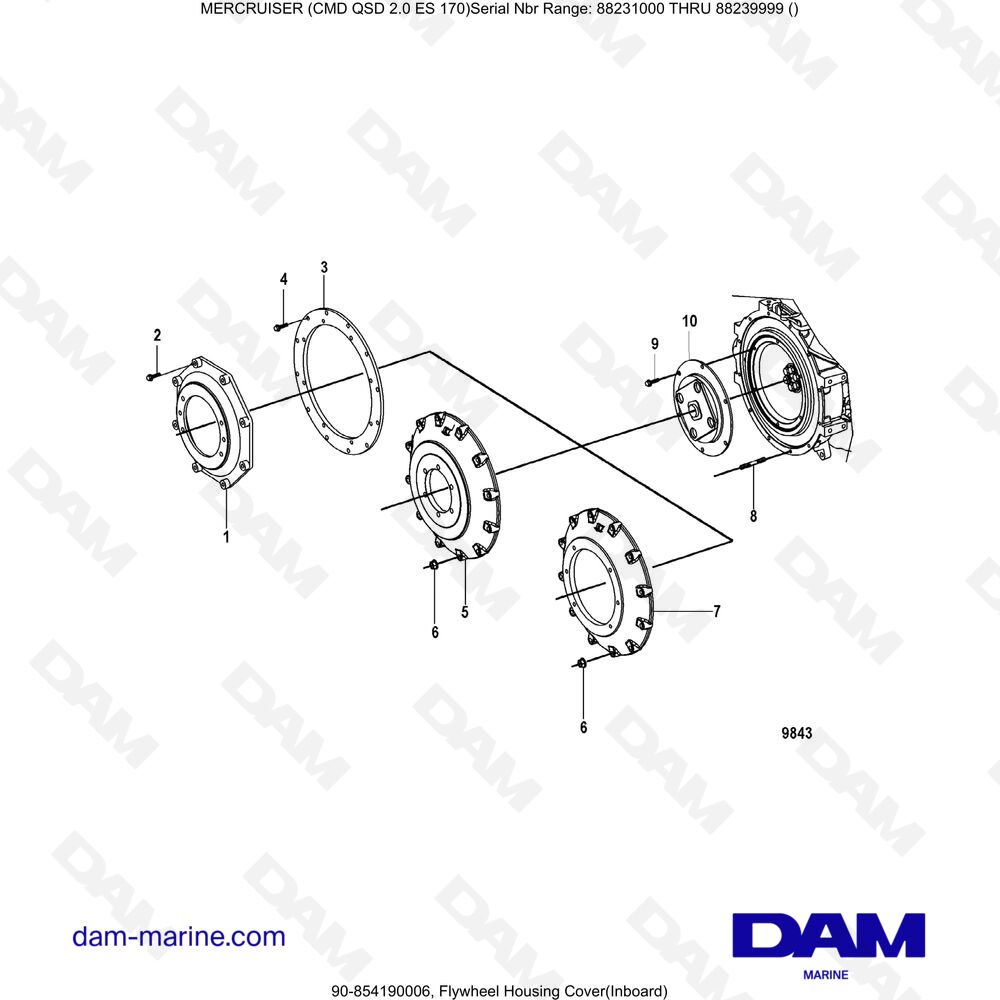 Vue éclatée FLYWHEEL COVER - INTERIOR pour moteur Mercruiser CMD QSD 2.0 ES 170