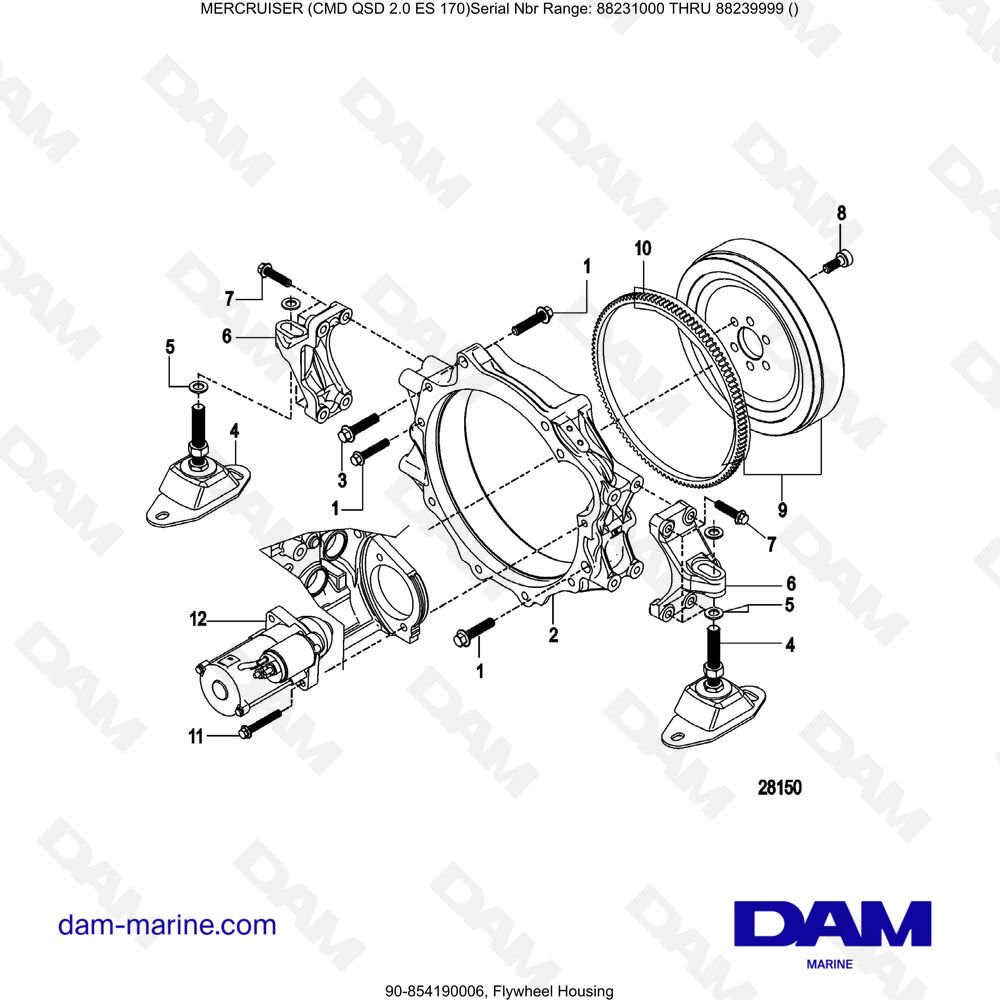 Vue éclatée FLYWHEEL HOUSING pour moteur Mercruiser CMD QSD 2.0 ES 170