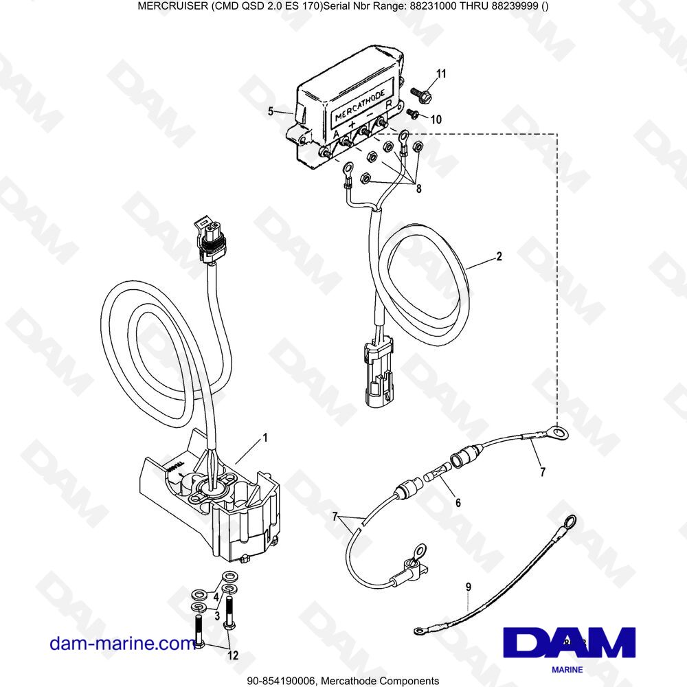 Vue éclatée MERCATHODE COMPONENTS pour moteur Mercruiser CMD QSD 2.0 ES 170