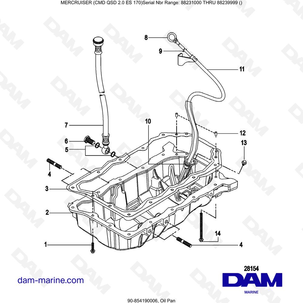 Vue éclatée OIL PLATE pour moteur Mercruiser CMD QSD 2.0 ES 170