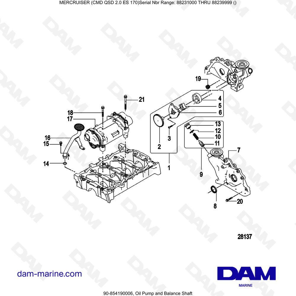 Vue éclatée OIL PUMP AND BALANCE SHAFT pour moteur Mercruiser CMD QSD 2.0 ES 170