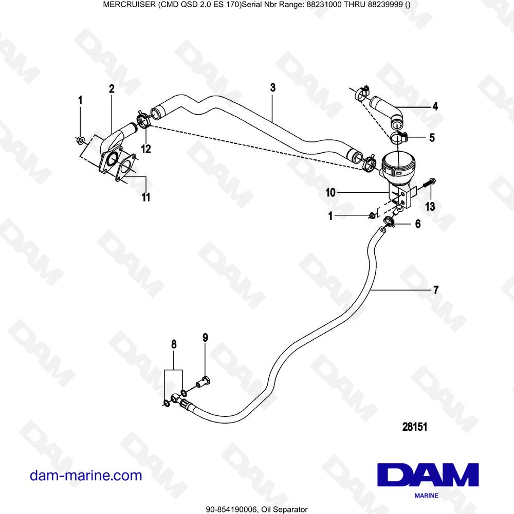 Vue éclatée OIL SEPARATOR pour moteur Mercruiser CMD QSD 2.0 ES 170