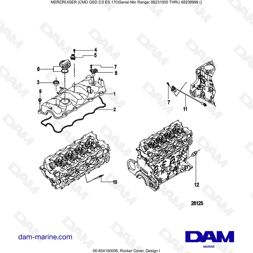 Vue éclatée SWING LID, MODEL I pour moteur Mercruiser CMD QSD 2.0 ES 170