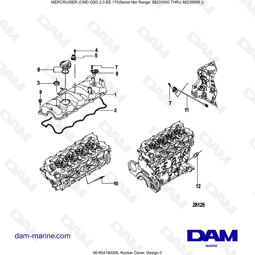 Vue éclatée SWING LID, MODEL II pour moteur Mercruiser CMD QSD 2.0 ES 170