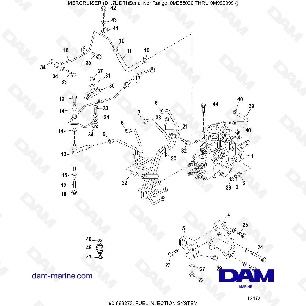 Vue éclatée FUEL INJECTION SYSTEM pour moteur MERCRUISER D1.7L DTI