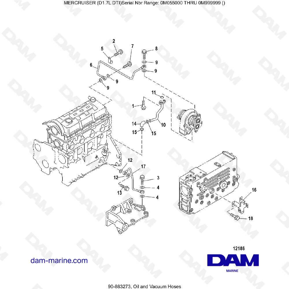 Vue éclatée Oil and suction hoses pour moteur MERCRUISER D1.7L DTI
