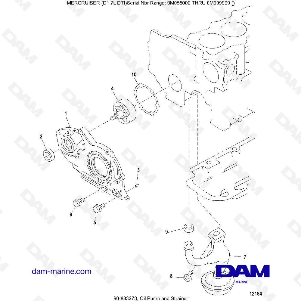 Vue éclatée OIL PUMP AND FILTER pour moteur MERCRUISER D1.7L DTI