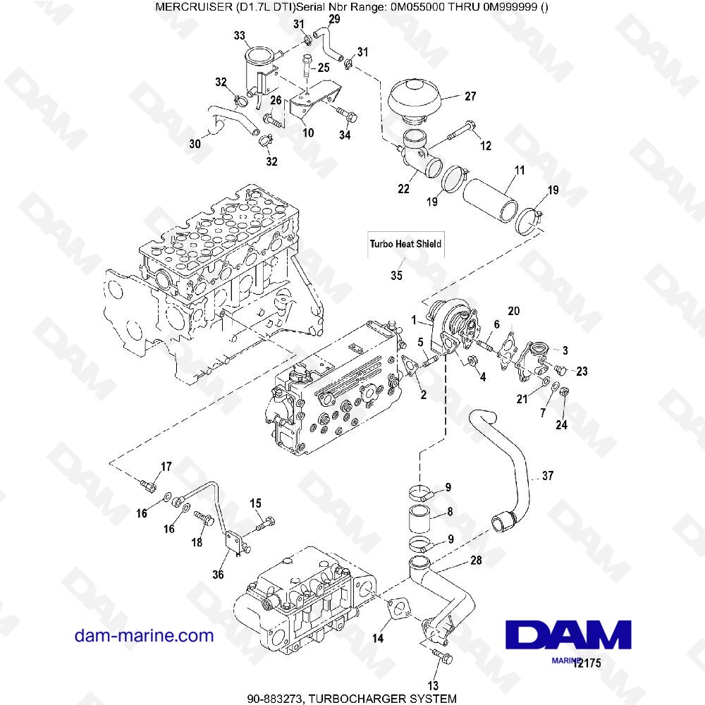 Vue éclatée TURBOCHARGER SYSTEM pour moteur MERCRUISER D1.7L DTI
