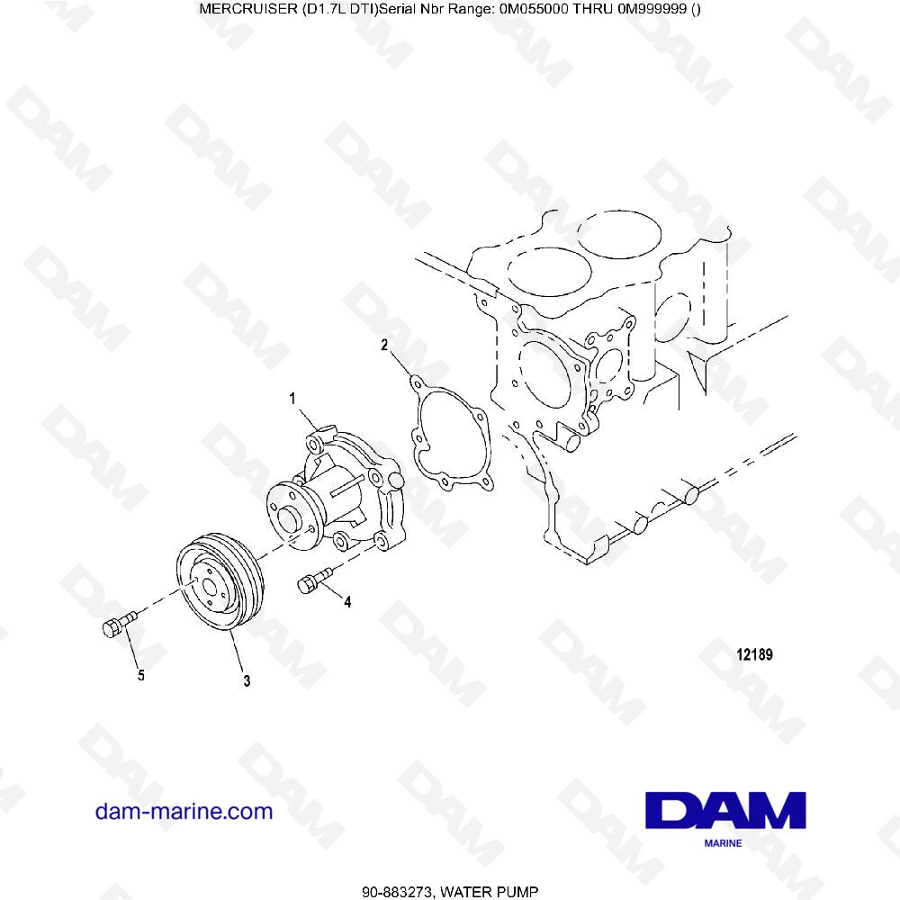 Vue éclatée WATER PUMP pour moteur MERCRUISER D1.7L DTI