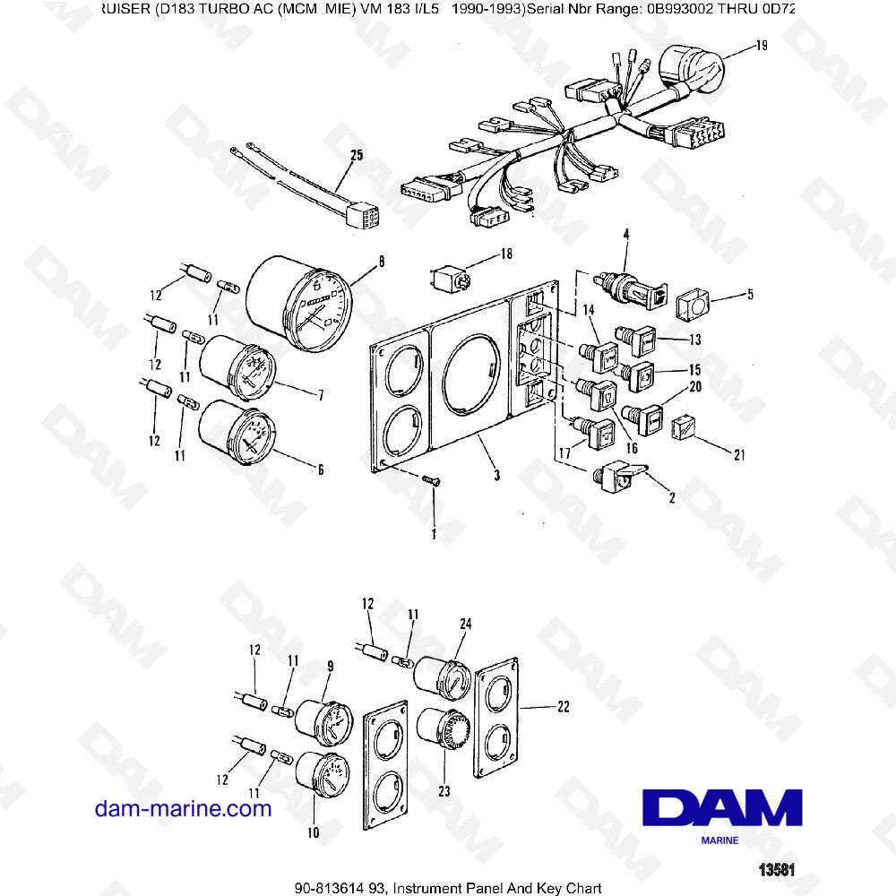 Vue éclatée DASHBOARD AND KEY PANEL pour moteur MERCRUISER D183 TURBO AC
