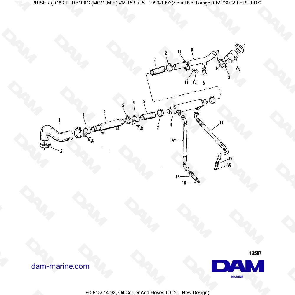 Vue éclatée OIL COOLER AND HOSES (6C) pour moteur MERCRUISER D183 TURBO AC