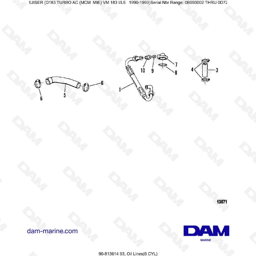 Vue éclatée OIL LINES (6C) pour moteur MERCRUISER D183 TURBO AC
