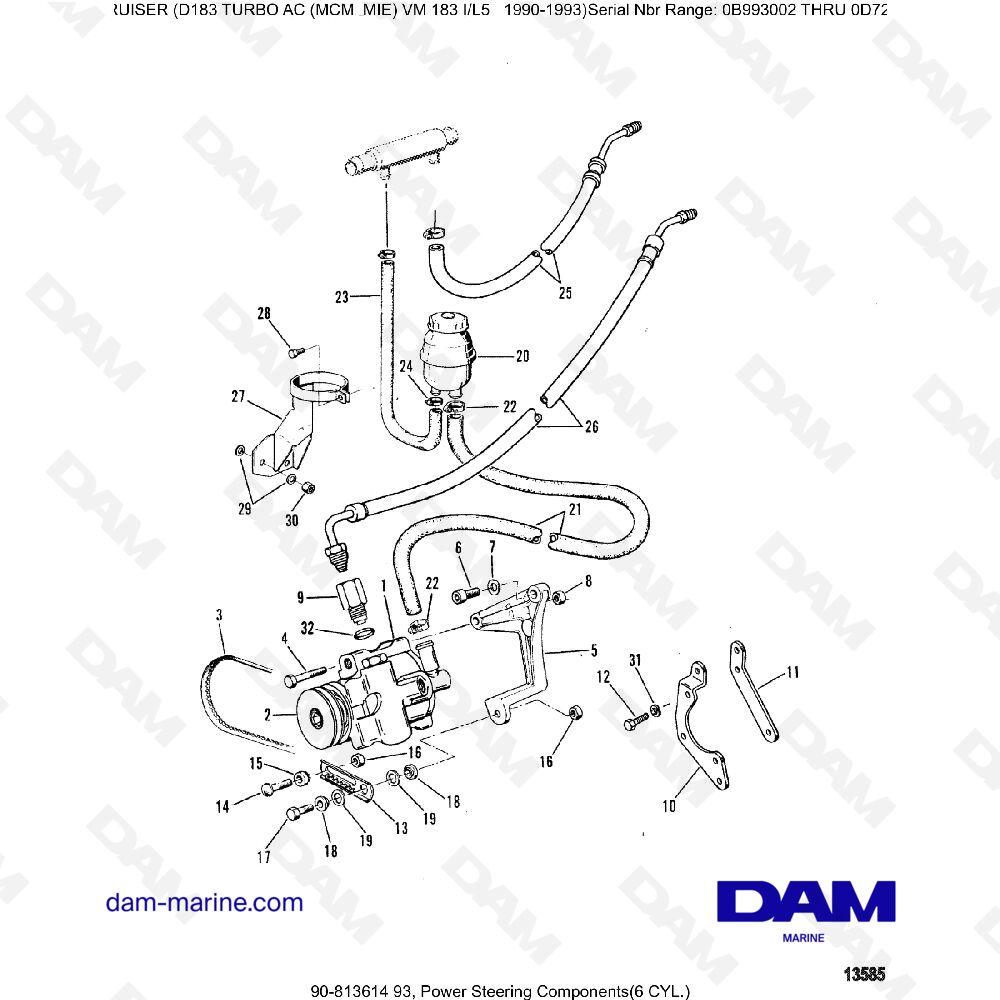 Vue éclatée POWER STEERING COMPONENTS (6C) pour moteur MERCRUISER D183 TURBO AC