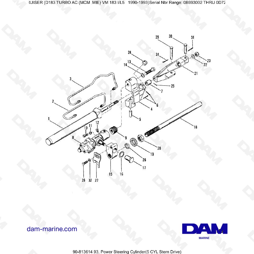 Vue éclatée POWER STEERING CYLINDER (5C) pour moteur MERCRUISER D183 TURBO AC