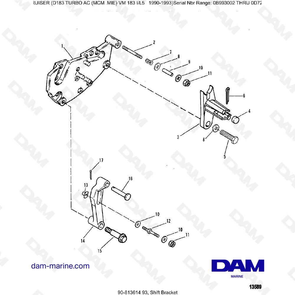 Vue éclatée GEAR SHIFT LEVER SUPPORT pour moteur MERCRUISER D183 TURBO AC