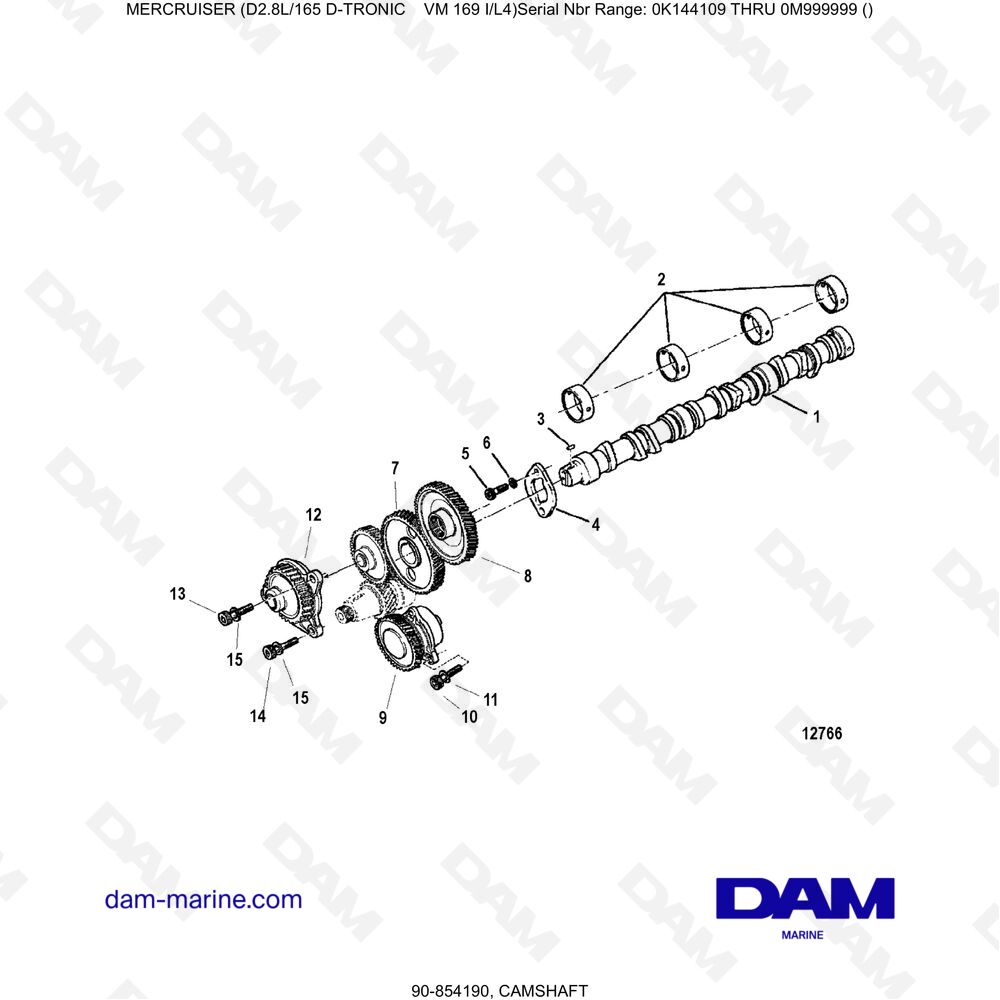 Vue éclatée CAMSHAFT pour moteur Mercruiser D2.8L 165 D-TRONIC