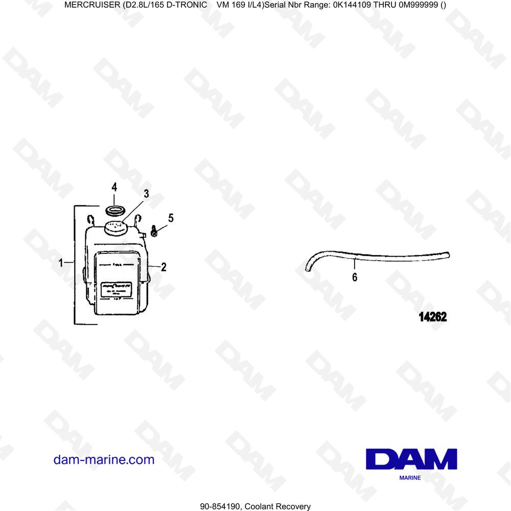 Vue éclatée COOLANT RECOVERY pour moteur Mercruiser D2.8L 165 D-TRONIC