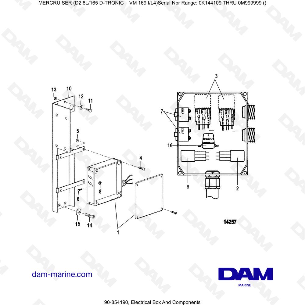 Vue éclatée ELECTRICAL BOX AND COMPONENTS pour moteur Mercruiser D2.8L 165 D-TRONIC
