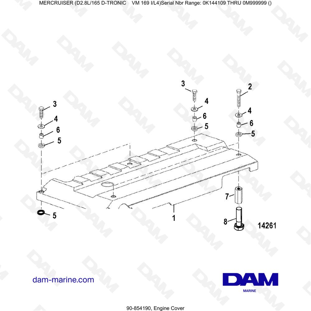 Vue éclatée ENGINE COVER pour moteur Mercruiser D2.8L 165 D-TRONIC