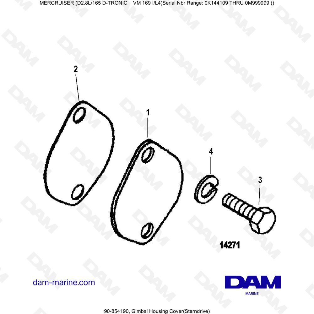 Vue éclatée GIMBAL (STERNDRIVE) CASE LID pour moteur Mercruiser D2.8L 165 D-TRONIC