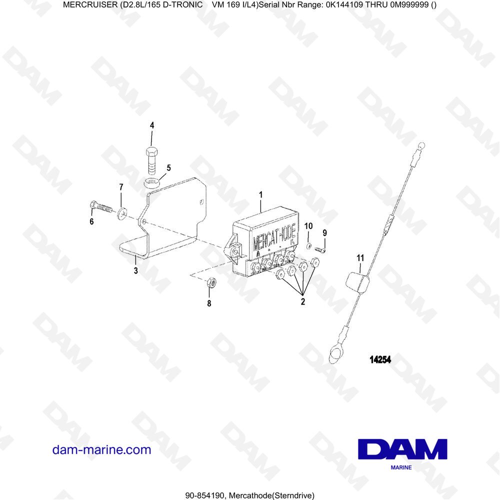 Vue éclatée MERCATHODE (STERNDRIVE) pour moteur Mercruiser D2.8L 165 D-TRONIC