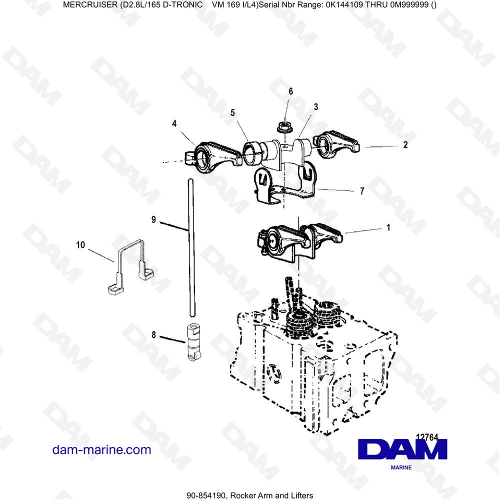 Vue éclatée ROCKER BOLTS AND PUSHERS pour moteur Mercruiser D2.8L 165 D-TRONIC