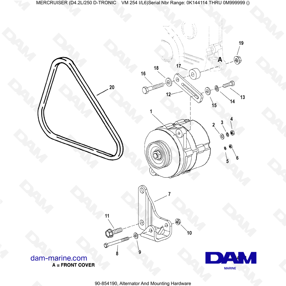 Vue éclatée ALTERNATORE E FERRAMENTA DI MONTAGGIO pour moteur Mercruiser D4.2L 250 D-TRONIC