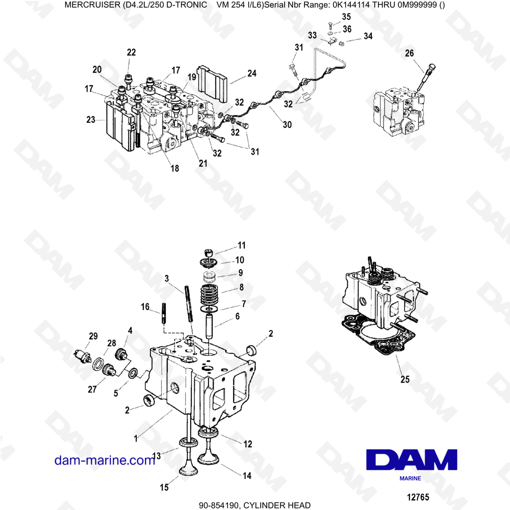 Vue éclatée TESTATA DEL CILINDRO pour moteur Mercruiser D4.2L 250 D-TRONIC