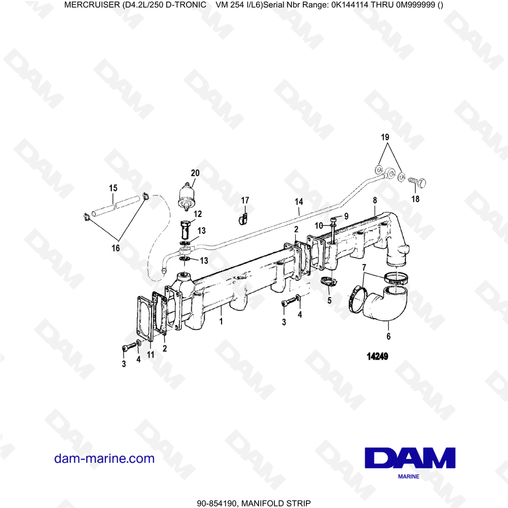 Vue éclatée STRISCIA COLLETTORE pour moteur Mercruiser D4.2L 250 D-TRONIC