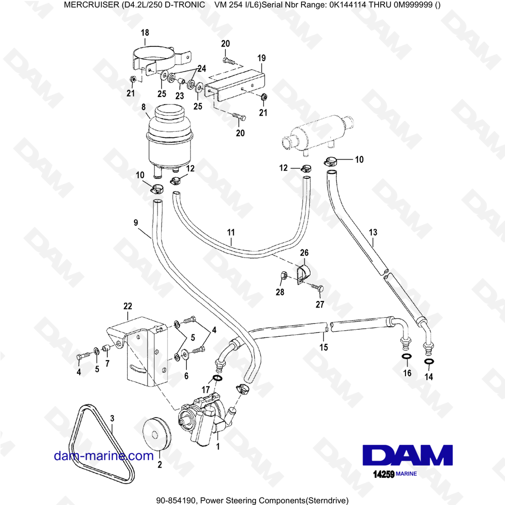Vue éclatée COMPONENTI DEL SERVOSTERZO (ENTROFUORIBORDO) pour moteur Mercruiser D4.2L 250 D-TRONIC