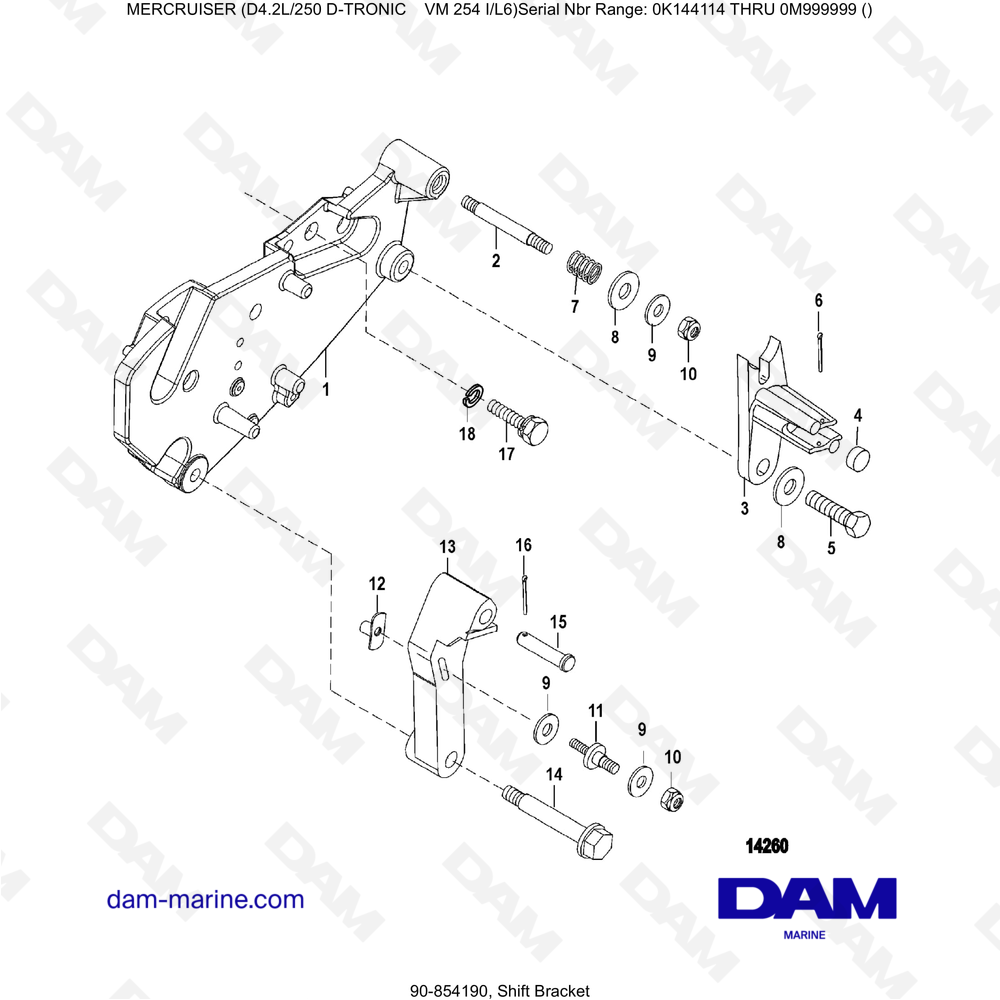 Vue éclatée PARENTESI DI SPOSTAMENTO pour moteur Mercruiser D4.2L 250 D-TRONIC