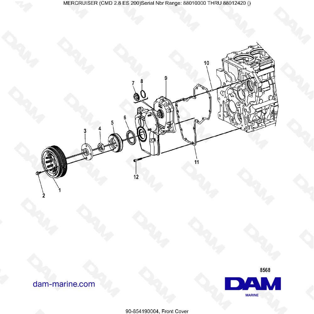Vue éclatée FRONT COVER pour moteur MERCRUISER CMD 2.8 EI 200