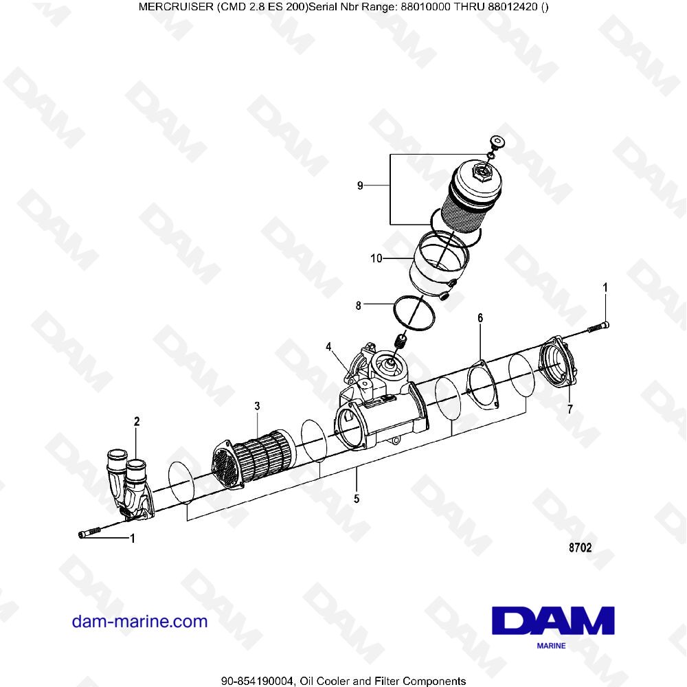 Vue éclatée OIL COOLER AND FILTER COMPONENTS pour moteur MERCRUISER CMD 2.8 EI 200