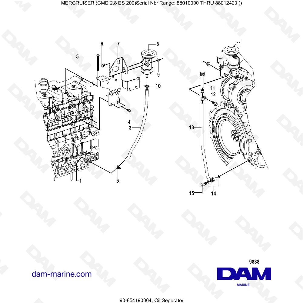 Vue éclatée OIL SEPARATOR pour moteur MERCRUISER CMD 2.8 EI 200