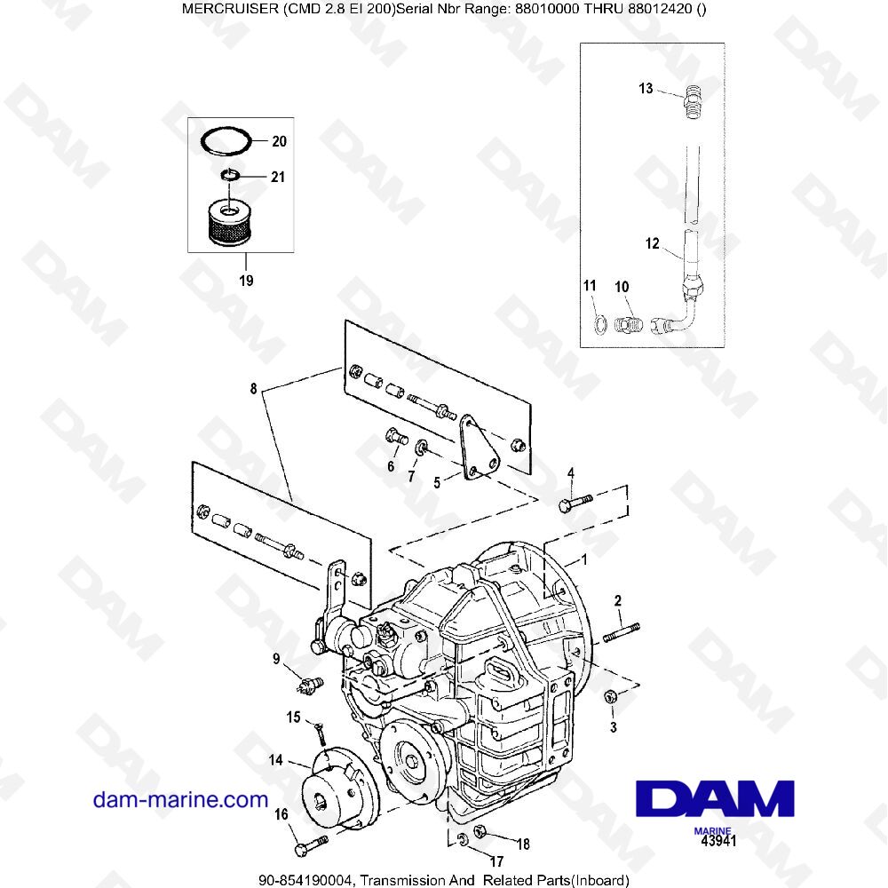 Vue éclatée TRANSMISSION AND RELATED PARTS (INTERIOR) pour moteur MERCRUISER CMD 2.8 ES 200