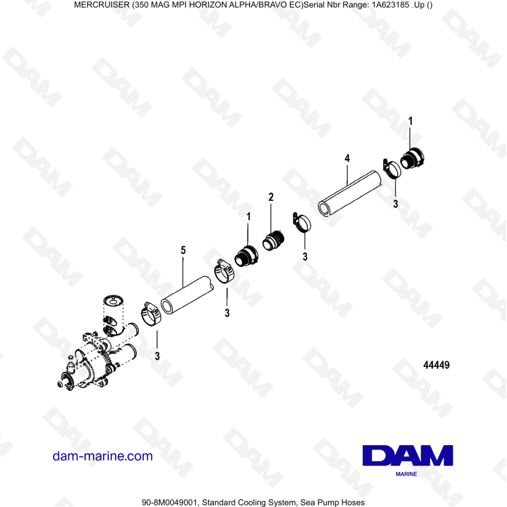 Vue éclatée STANDARD COOLING SYSTEM pour moteur MERCRUISER 350 MAG MPI HORIZON